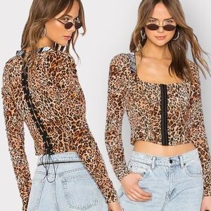 I AM GIA Chelsea Leopard Long Sleeve Corset Top (Sz S)